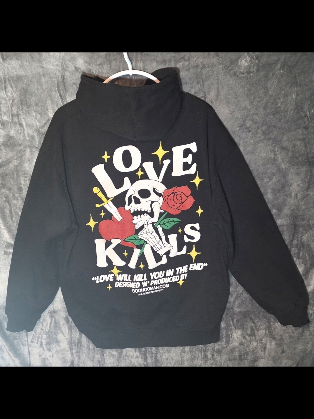 boohooMan Love Kills Tattoo Inspired Graphic Hoodie
